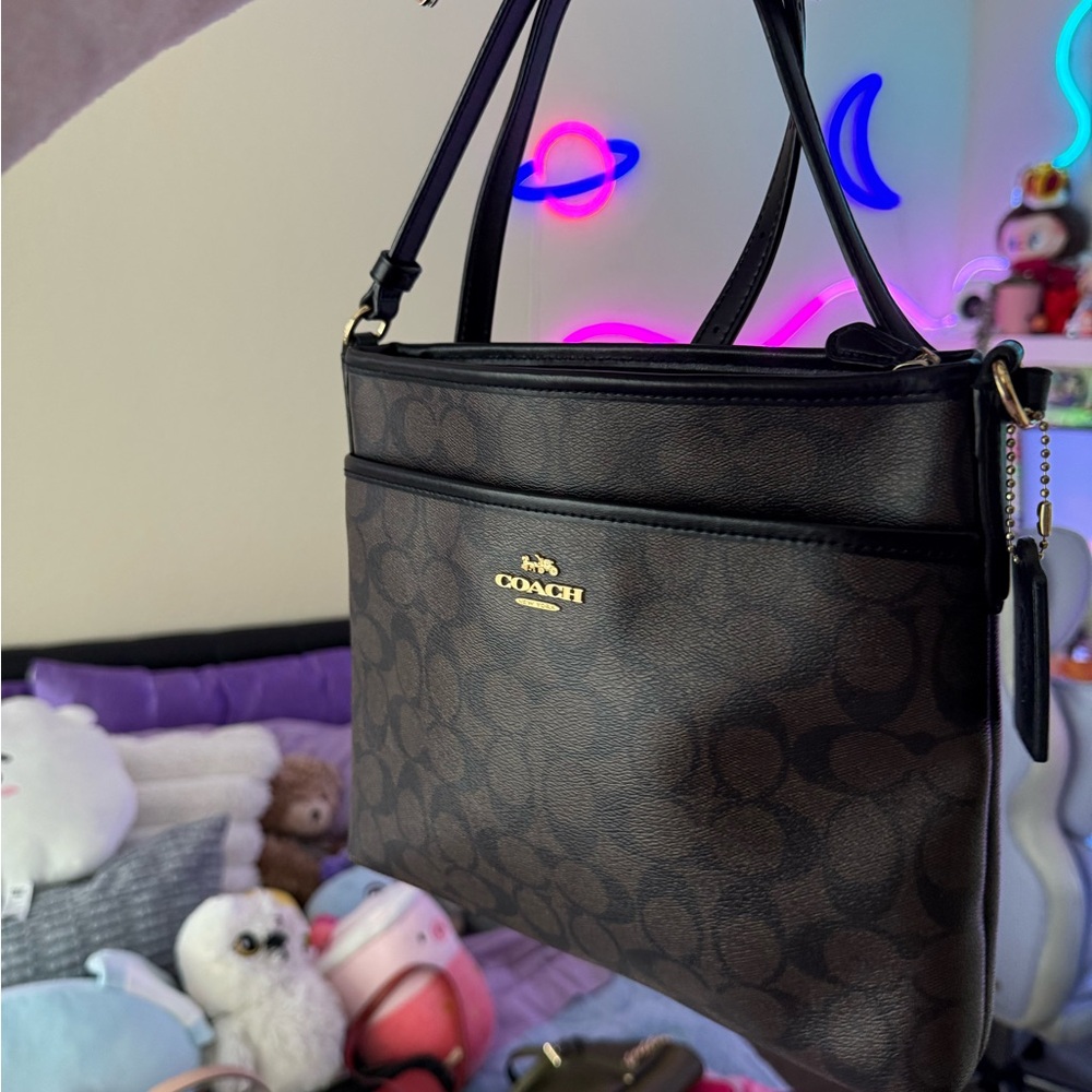 Coach Signature Black and Brown Crossbody Bag